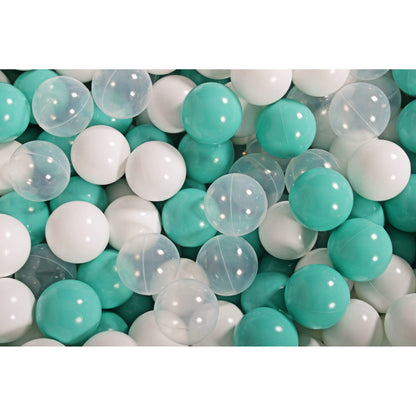 Baby Foam Round Ball Pit 90x30cm With 200 Balls 7cm Certified, Cotton, Mint: Turquoise/Transparent/White