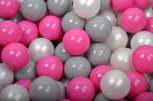 Soft Plastic Balls 7cm For The Ball Pit Certified Set 100pcs: White Pearl/Gray/Dark Pink