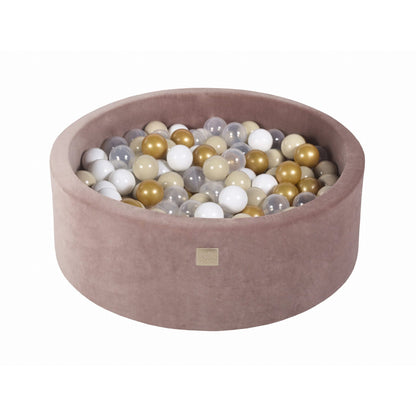 Round Ball Pit With 250 Balls, 90x30cm, Beige, Velvet, Model Teddy Bear