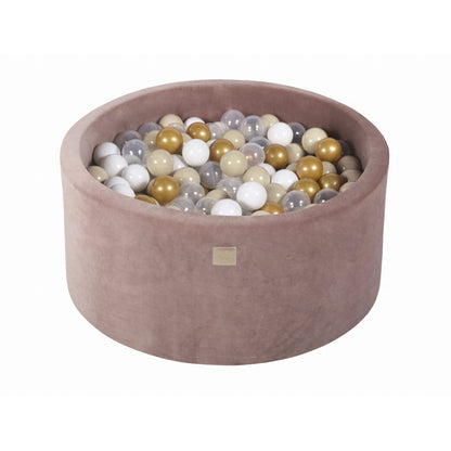 Round Ball Pit With 250 Balls, 90x30cm, Beige, Velvet, Model Teddy Bear