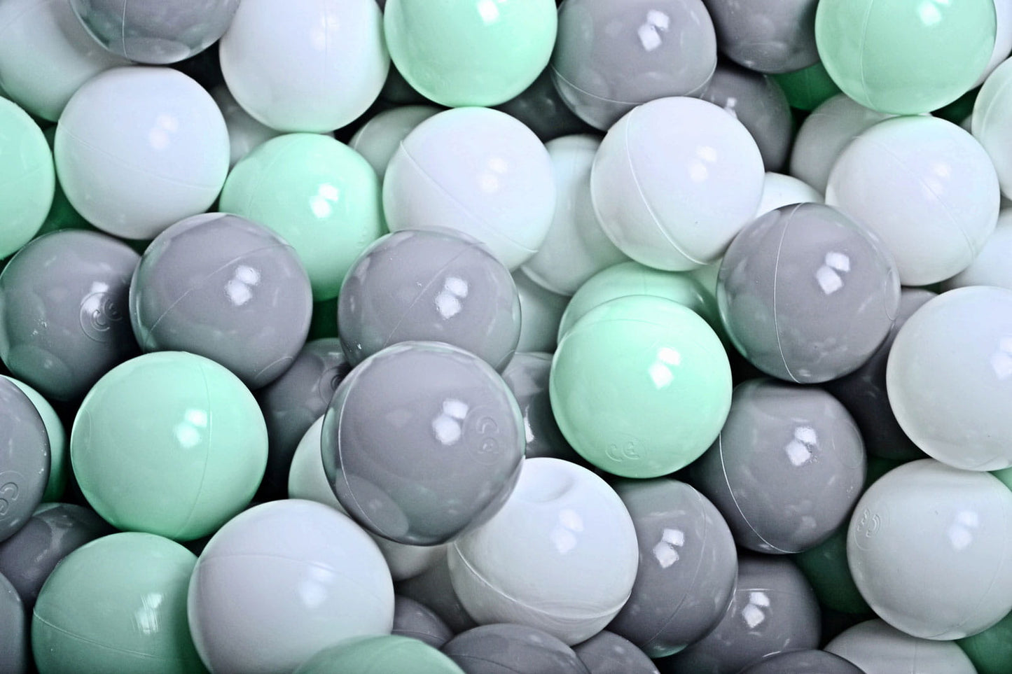 Soft Plastic Balls 7cm For The Ball Pit Certified Set 100pcs: Mint/Gray/White