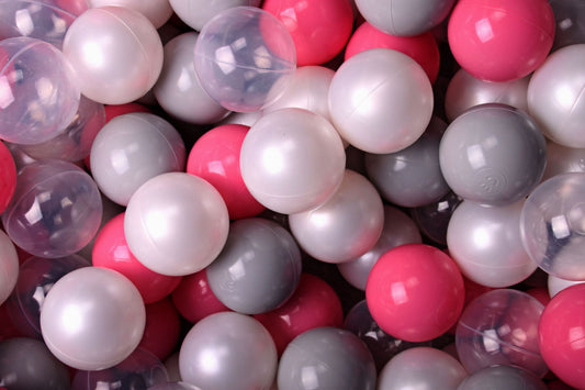 Soft Plastic Balls 7cm For The Ball Pit Certified Set 100pcs: White Pearl/Light Pink/Transparent/Gray