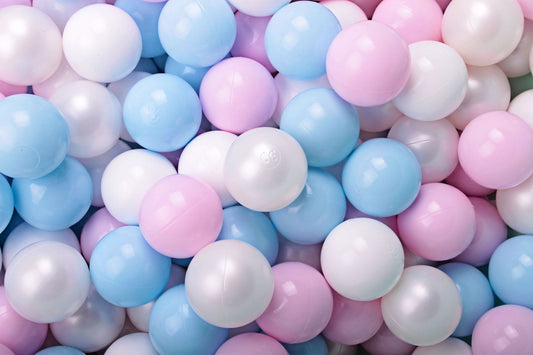 Soft Plastic Balls 7cm For The Ball Pit Certified Set 100pcs: White Pearl/Pastel Pink/White/Baby Blue