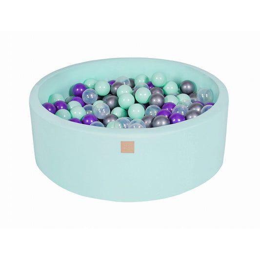 Baby Foam Round Ball Pit 90x30cm With 200 Balls 7cm Certified, Cotton, Mint: Mint/Transparent/Silver/Violet