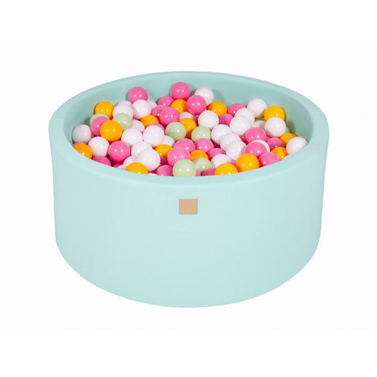 Baby Foam Round Ball Pit 90x40cm With 300 Balls 7cm Certified, Cotton, Mint: White/Mint/Light Pink/Yellow