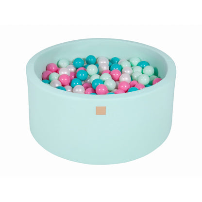 Baby Foam Round Ball Pit 90x40cm With 300 Balls 7cm Certified, Cotton, Mint: White Pearl/Turquoise/Light Pink/Mint