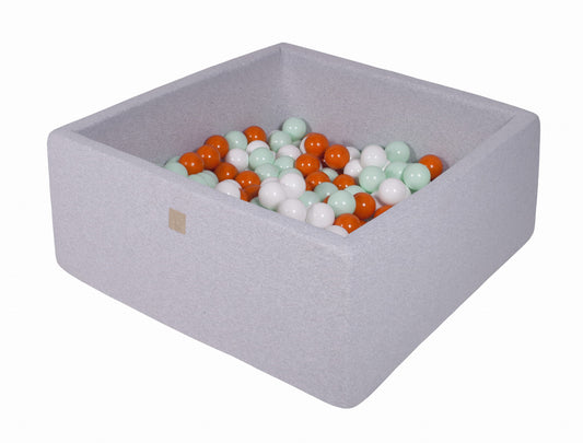 Square Ball Pit With 200 Balls, 90x90x40cm, Light Grey, Cotton