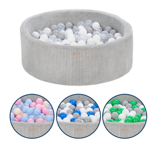 Velinda Soft Play Ball Pit with 200 Balls - Corduroy Fabric, 90cm, Kids Play Toy