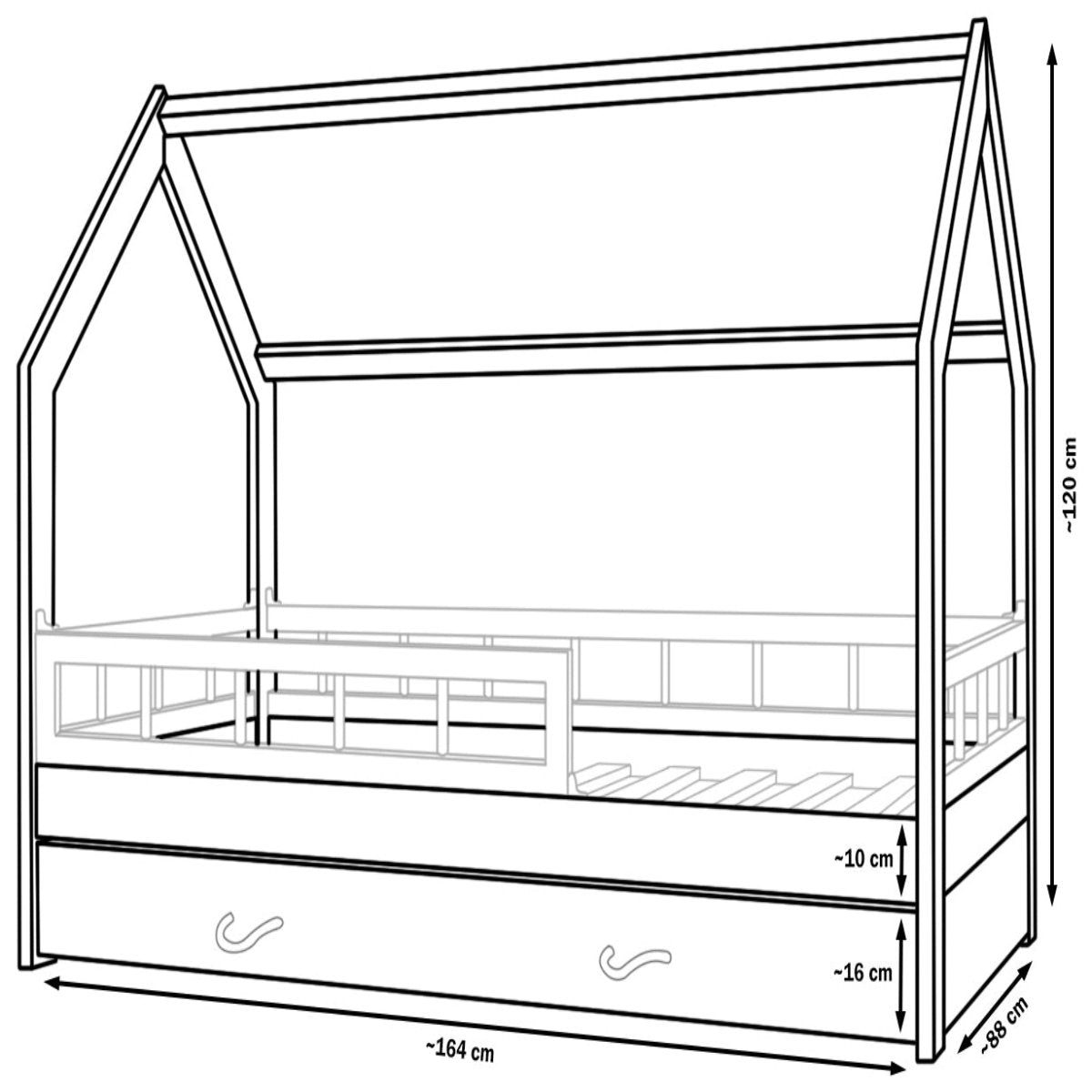 Velinda Scandinavian House Bed with Storage - Pine Wood, Durable & Safe