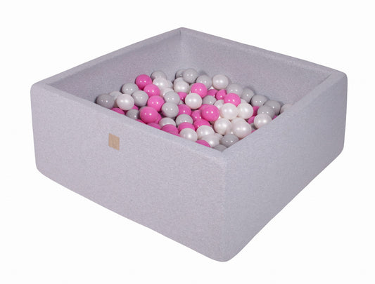 Square Ball Pit With 200 Balls, 90x90x40cm, Light Grey, Cotton