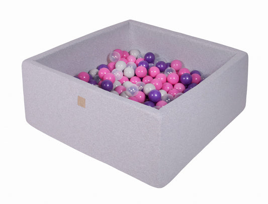 Square Ball Pit With 200 Balls, 90x90x40cm, Light Grey, Cotton