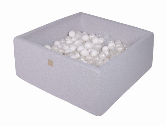 Square Ball Pit With 200 Balls, 90x90x40cm, Light Grey, Cotton