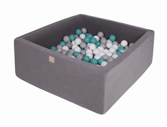 Square Ball Pit With 200 Balls, 90x90x40cm, Dark Grey, Cotton