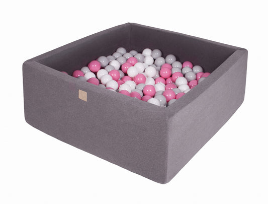 Square Ball Pit With 200 Balls, 90x90x40cm, Dark Grey, Cotton