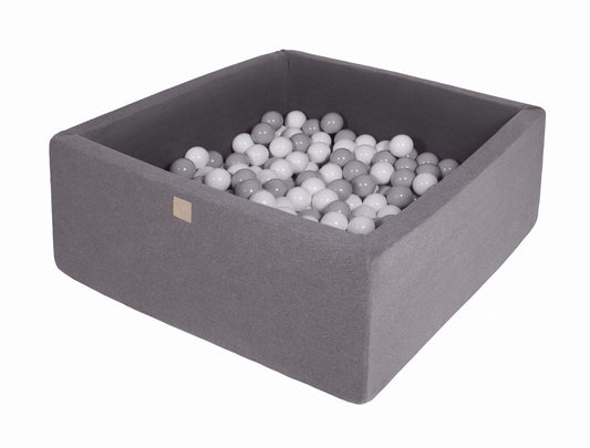 Square Ball Pit With 200 Balls, 90x90x40cm, Dark Grey, Cotton