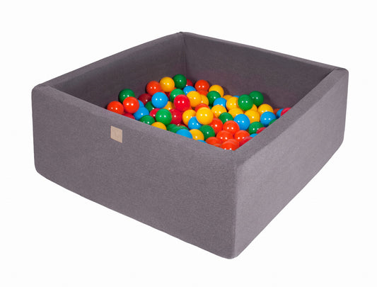 Square Ball Pit With 200 Balls, 90x90x40cm, Dark Grey, Cotton