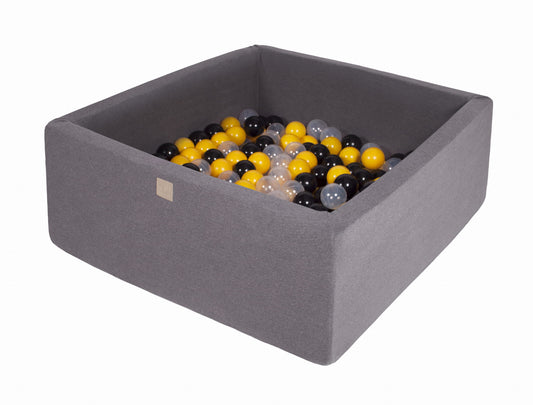 Square Ball Pit With 200 Balls, 90x90x40cm, Dark Grey, Cotton