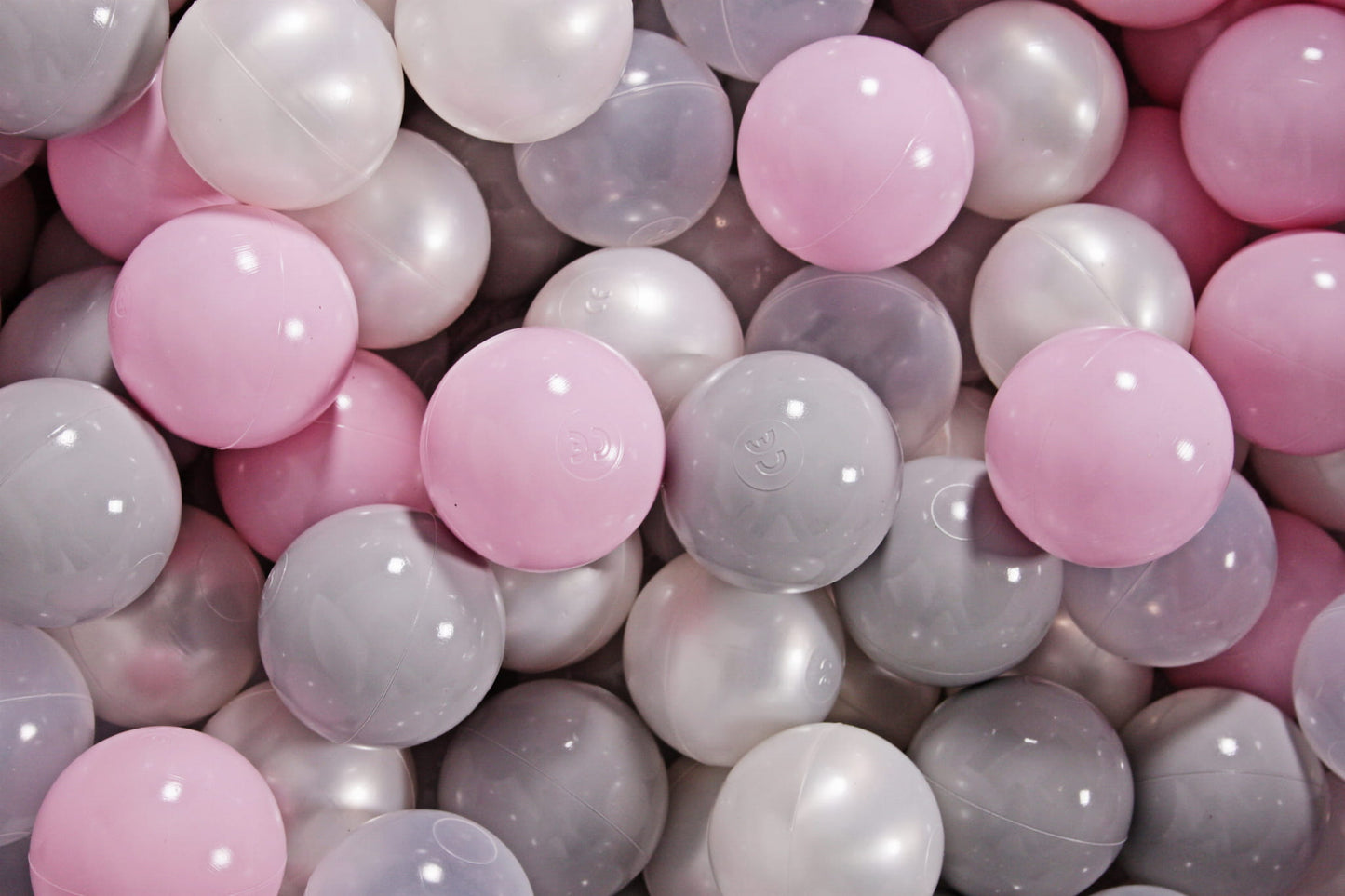 Soft Plastic Balls 7cm For The Ball Pit Certified Set 100pcs: Pastel Pink/Transparent/White Pearl/Gray