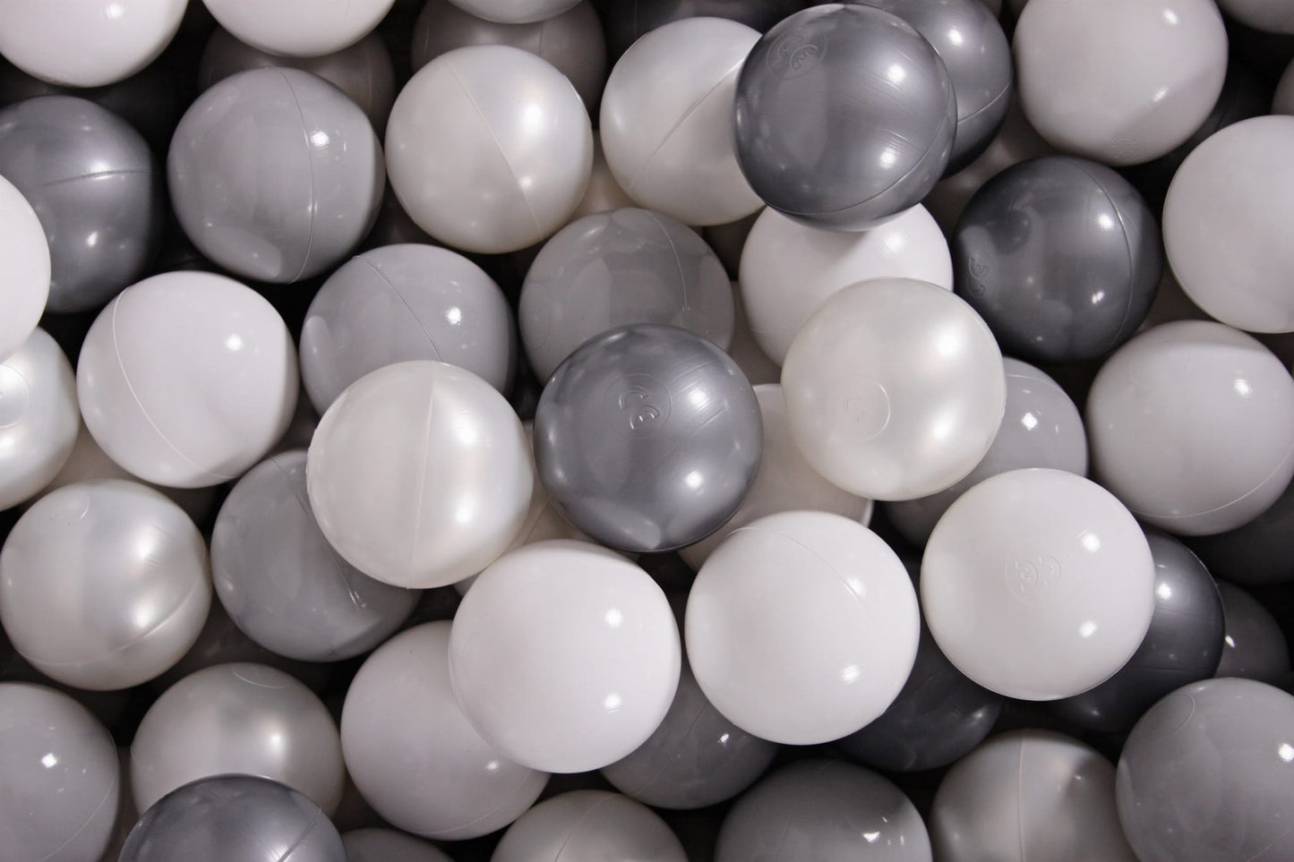 Soft Plastic Balls 7cm For The Ball Pit Certified Set 100pcs: Gray/White Pearl/Silver