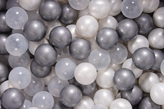 Soft Plastic Balls 7cm For The Ball Pit Certified Set 100pcs: Silver/White Pearl/Transparent