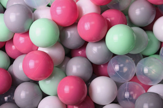 Soft Plastic Balls 7cm For The Ball Pit Certified Set 200pcs: Mint/Gray/Light Pink/Transparent/White