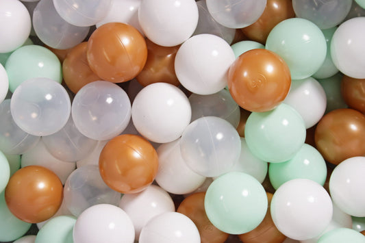 Soft Plastic Balls 7cm For The Ball Pit Certified Set 200pcs: Gold/Transparent/Mint/White