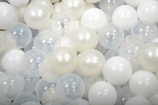 Soft Plastic Balls 7cm For The Ball Pit Certified Set 200pcs: White Pearl/White/Transparent