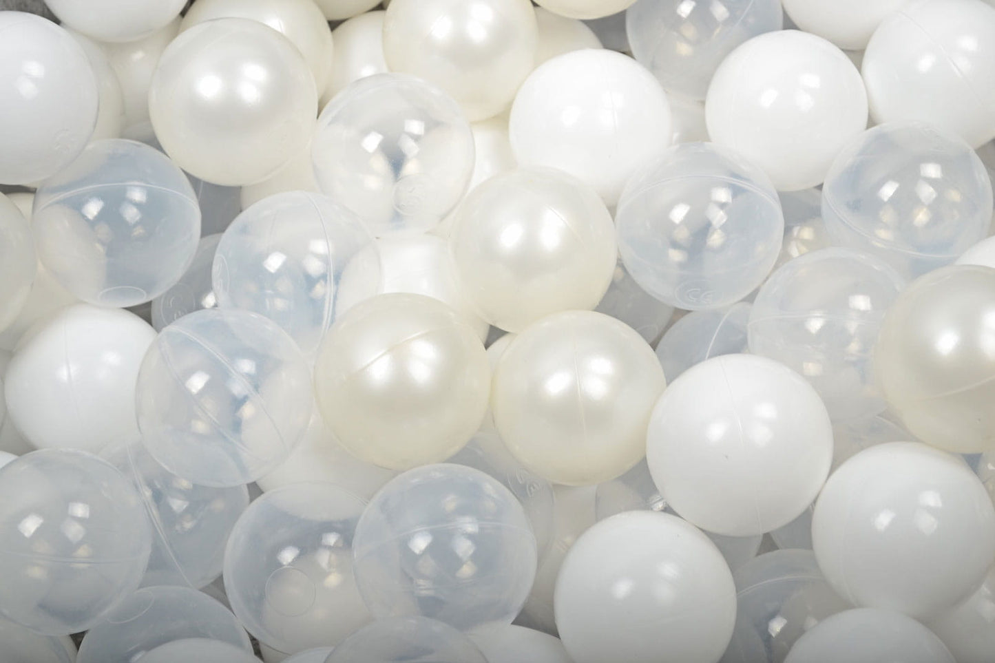 Soft Plastic Balls 7cm For The Ball Pit Certified Set 300pcs: White Pearl/White/Transparent