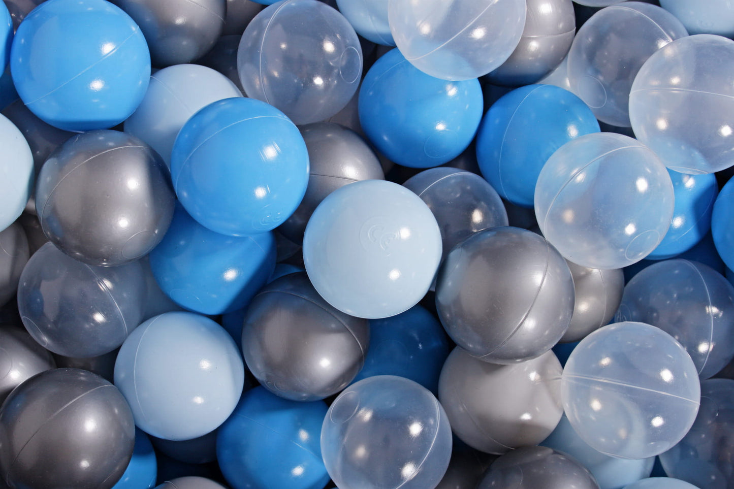 Soft Plastic Balls 7cm For The Ball Pit Certified Set 100pcs: Baby Blue/Blue/Silver/Transparent