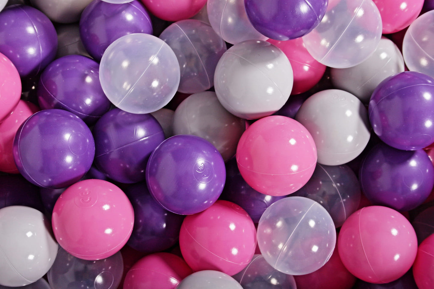 Soft Plastic Balls 7cm For The Ball Pit Certified Set 200pcs: Violet/Light Pink/Gray/Transparent