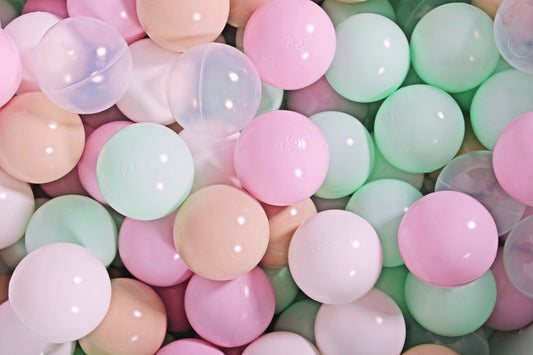 Soft Plastic Balls 7cm For The Ball Pit Certified Set 200pcs: Beige/Mint/Pastel Pink/White/Transparent