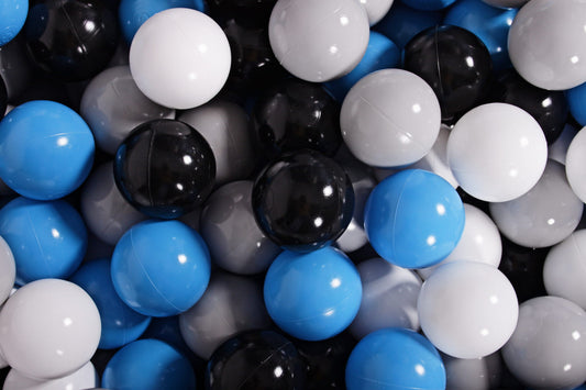 Soft Plastic Balls 7cm For The Ball Pit Certified Set 200pcs: Black/Gray/White/Blue