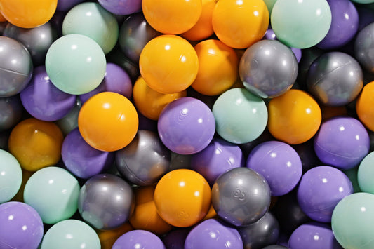 Soft Plastic Balls 7cm For The Ball Pit Certified Set 300pcs: Lilac/Yellow/Mint/Silver