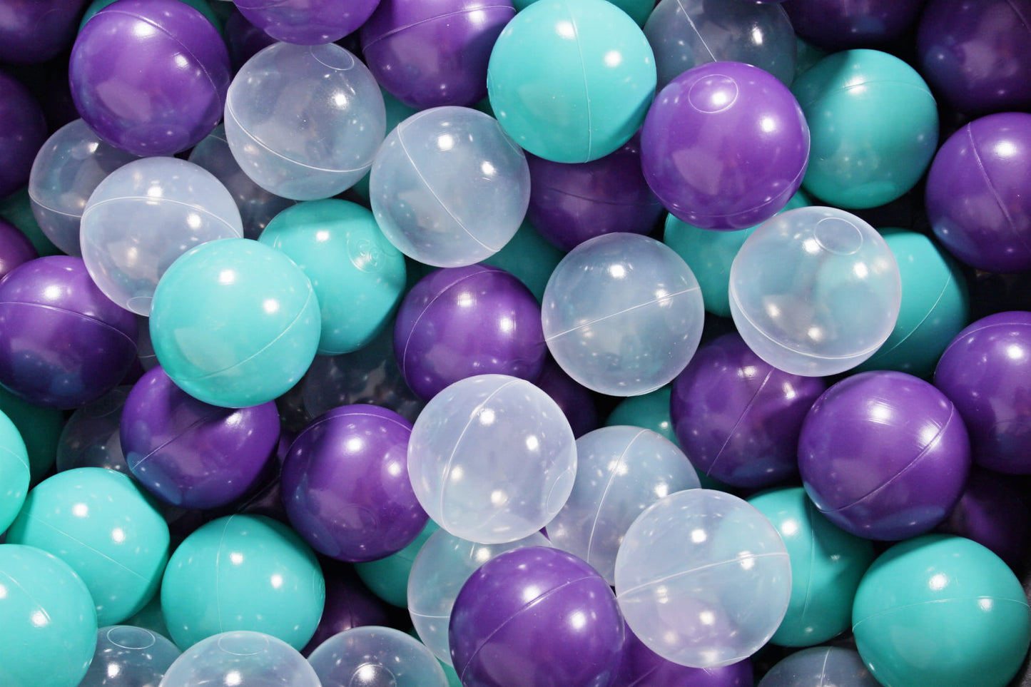 Soft Plastic Balls 7cm For The Ball Pit Certified Set 300pcs: Violet/Transparent/Turquoise