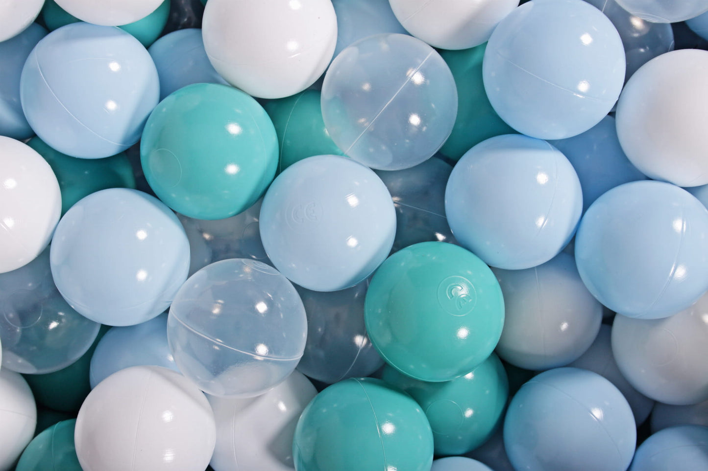 Soft Plastic Balls 7cm For The Ball Pit Certified Set 400pcs: Baby Blue/Turquoise/Transparent/White