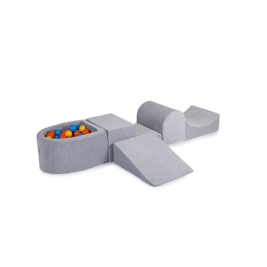 Foam Playset With Small Ball Pit Playground For Children With 100 Balls Certified, Velvet, Light Gray: Orange/Yellow/Blue