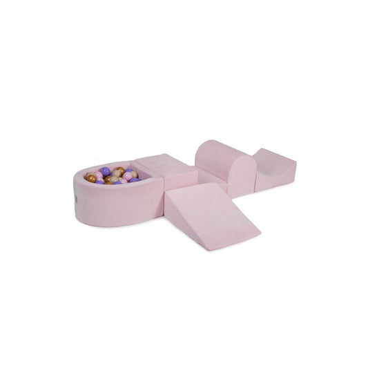 Foam Playset With Small Ball Pit Playground For Children With 100 Balls Certified, Velvet, Light Pink: Beige/Lilac/Pastel Pink/Gold