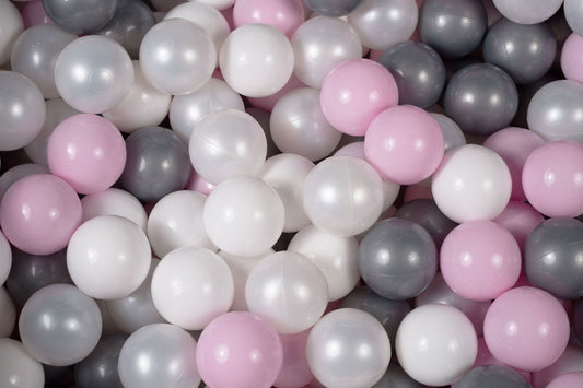 Soft Plastic Balls 7cm For The Ball Pit Certified Set 500pcs: White/White Pearl/Silver/Pastel Pink