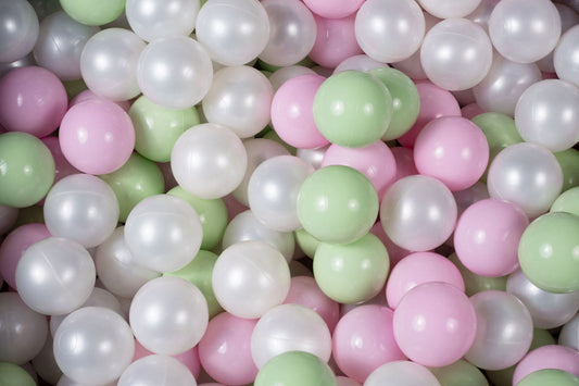 Soft Plastic Balls 7cm For The Ball Pit Certified Set 100pcs: White Pearl/Light Green/Pastel Pink