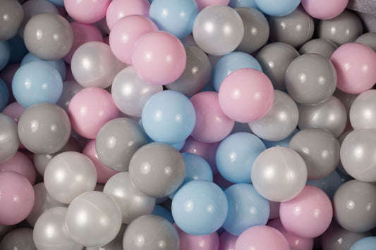 Soft Plastic Balls 7cm For The Ball Pit Certified Set 400pcs: Baby Blue/Pastel Pink/White Pearl/Gray