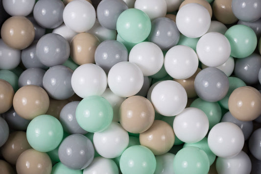 Soft Plastic Balls 7cm For The Ball Pit Certified Set 400pcs: Mint/Beige/Gray/White