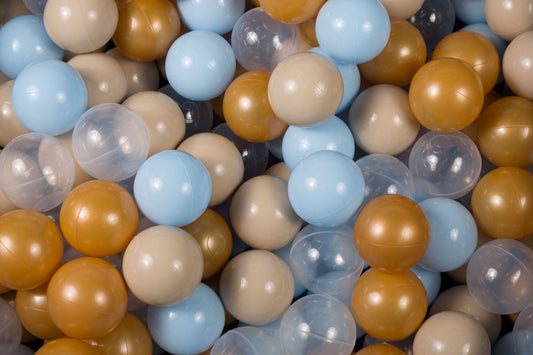 Soft Plastic Balls 7cm For The Ball Pit Certified Set 200pcs: Gold/Baby Blue/Beige/Transparent