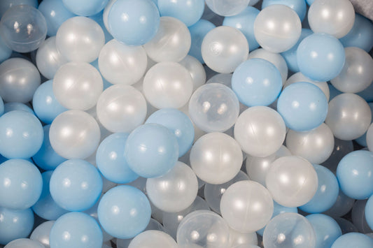 Soft Plastic Balls 7cm For The Ball Pit Certified Set 400pcs: White Pearl/Baby Blue/Transparent