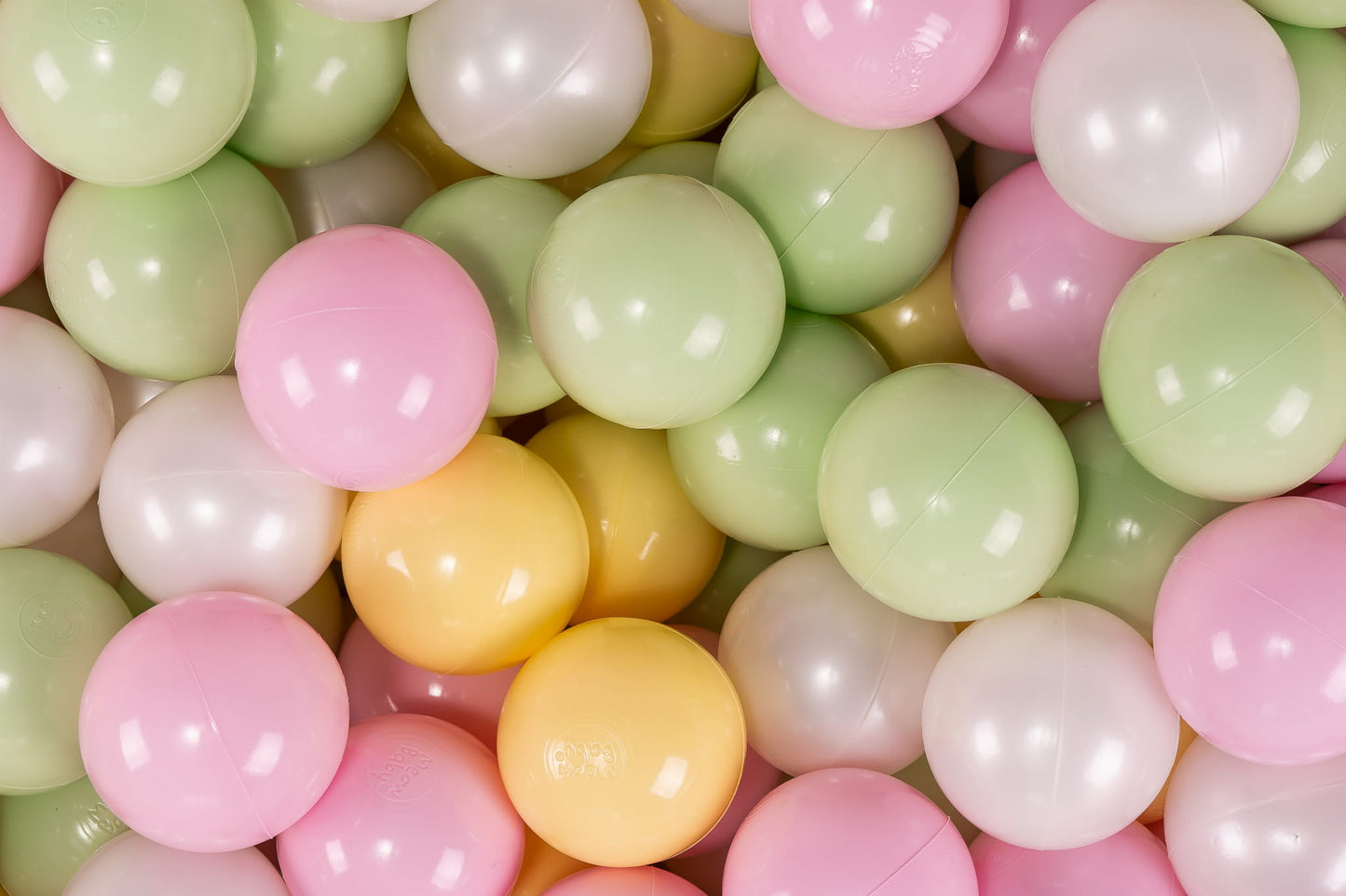 Soft Plastic Balls 7cm For The Ball Pit Certified Set 200pcs: White Pearl/Light Green/Pastel Pink/Pastel Yellow