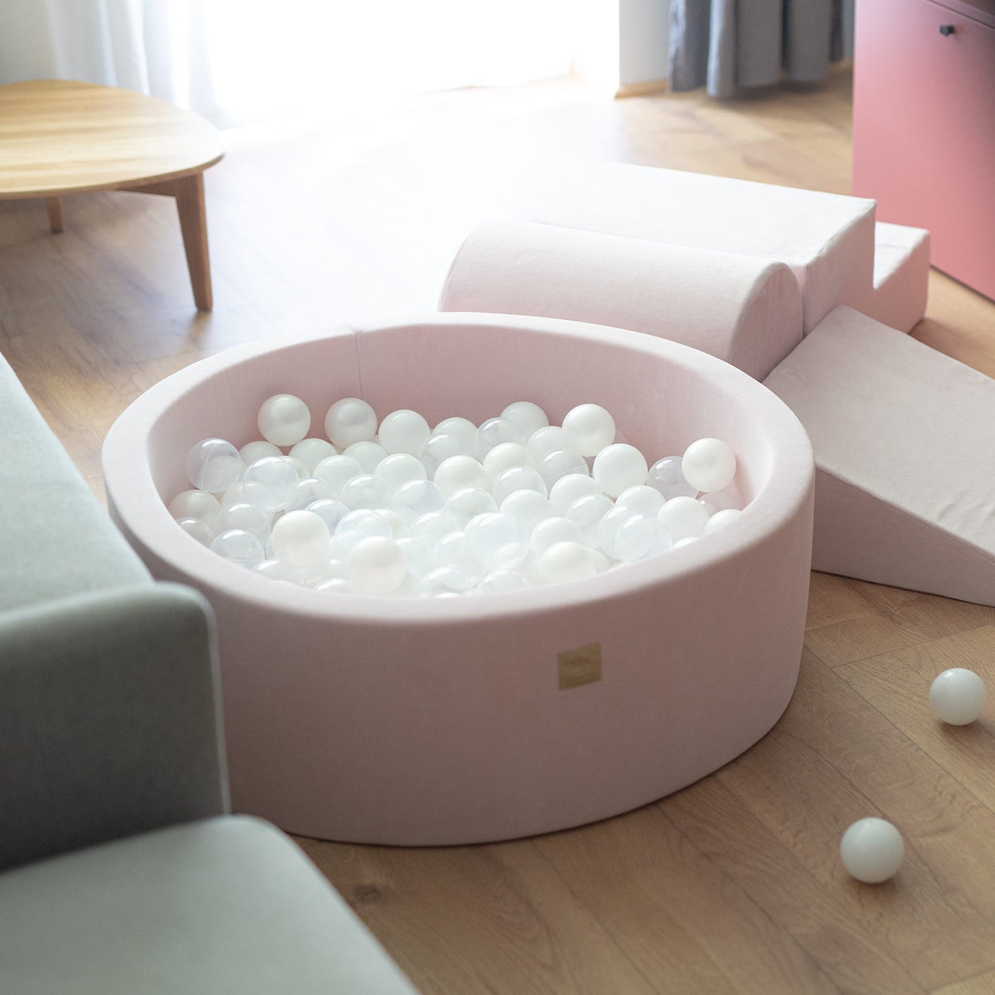 Foam 3 Elements Playset With Ball Pit 90x30cm Certified, Velvet, Light Pink/Without Balls