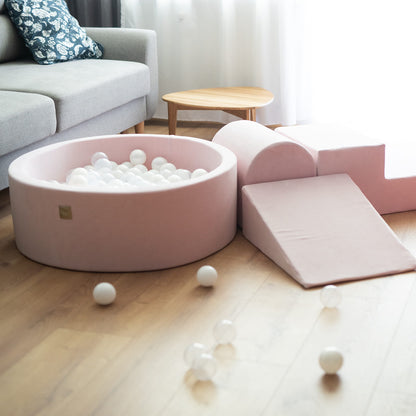 Foam 3 Elements Playset With Ball Pit 90x30cm Certified, Velvet, Light Pink/Without Balls