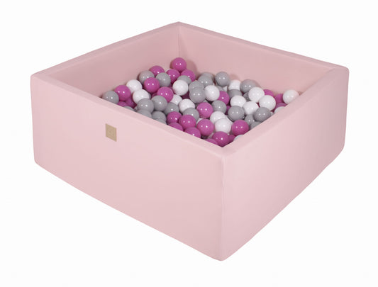 Square Ball Pit With 400 Balls, 110x110x40cm, Light Pink, Cotton