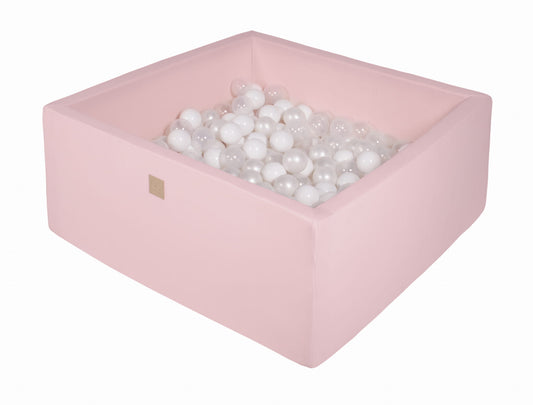 Square Ball Pit With 400 Balls, 110x110x40cm, Light Pink, Cotton