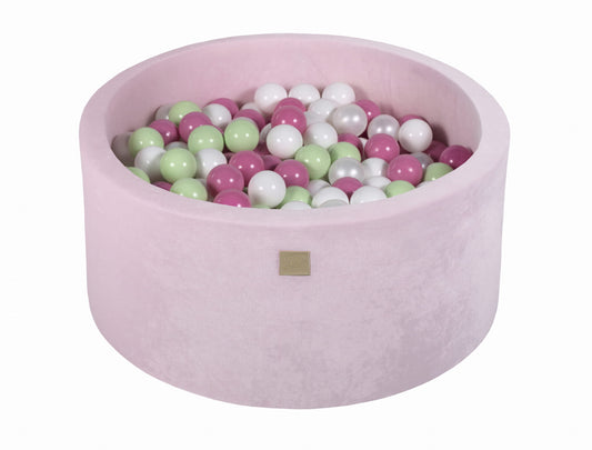 Round Ball Pit With 300 Balls, 90x40cm, Light Pink, Velvet