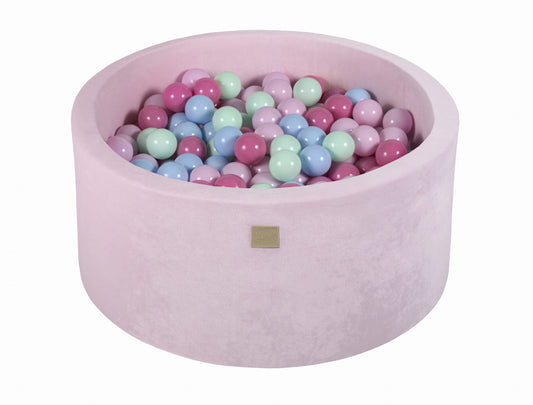 Round Ball Pit With 300 Balls, 90x40cm, Light Pink, Velvet